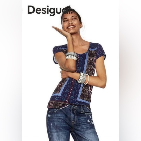 DESIGUAL Geometric Short Sleeve Top in Multicolor - Picture 1 of 6